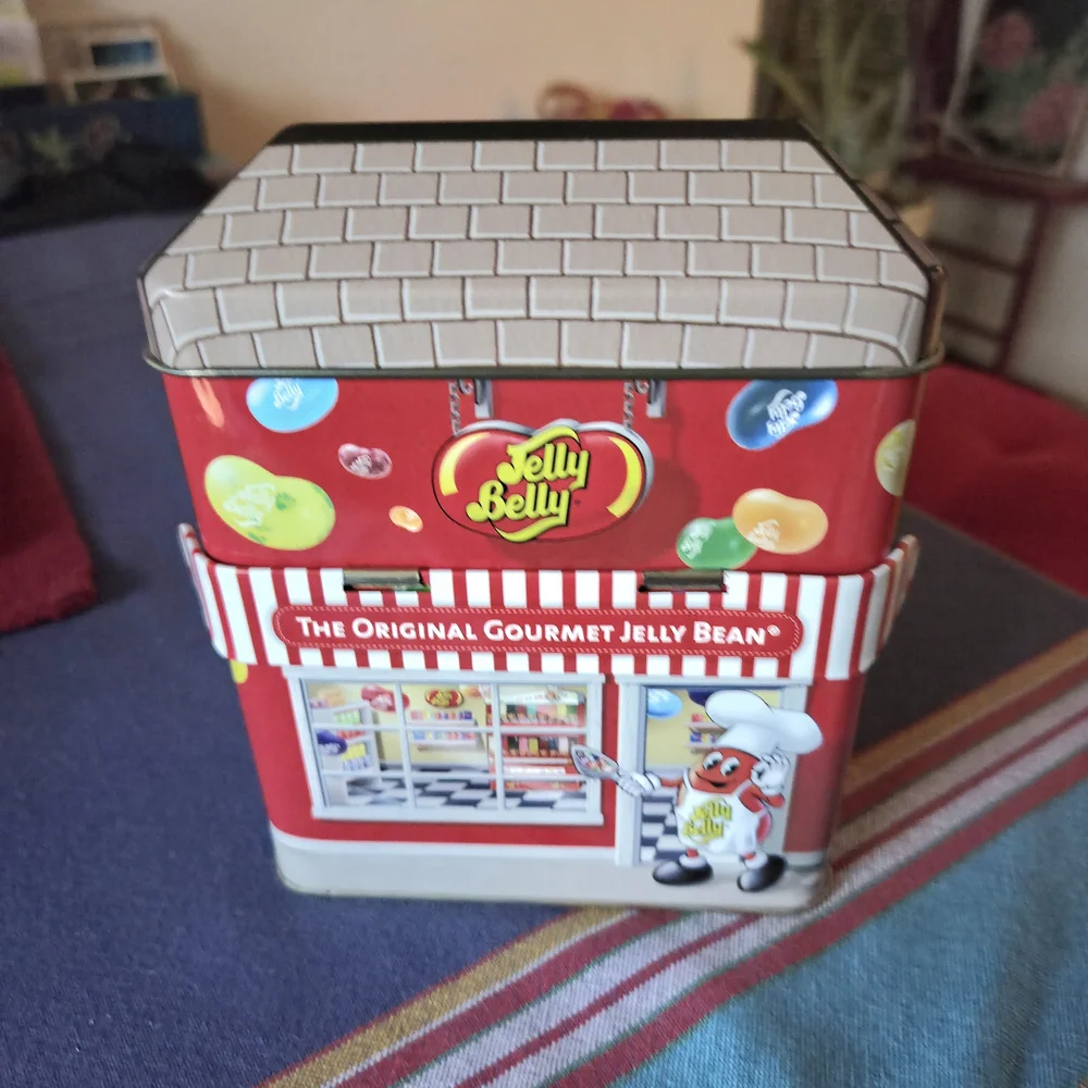 Jelly Belly Graphic Tin Bank with Moveable Awning Red White